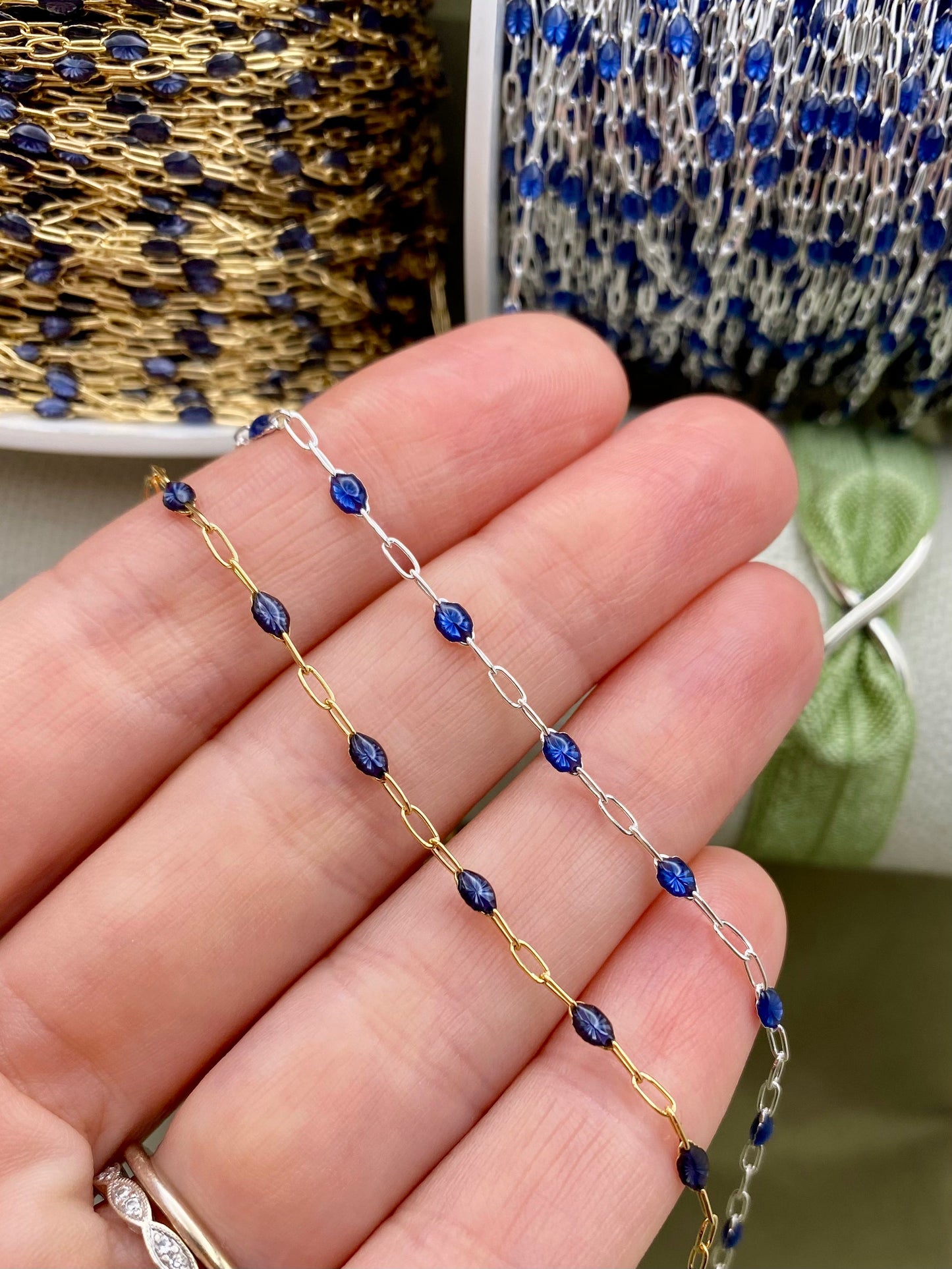 Cobalt Blue Enamel Chain - Sunburst - E26