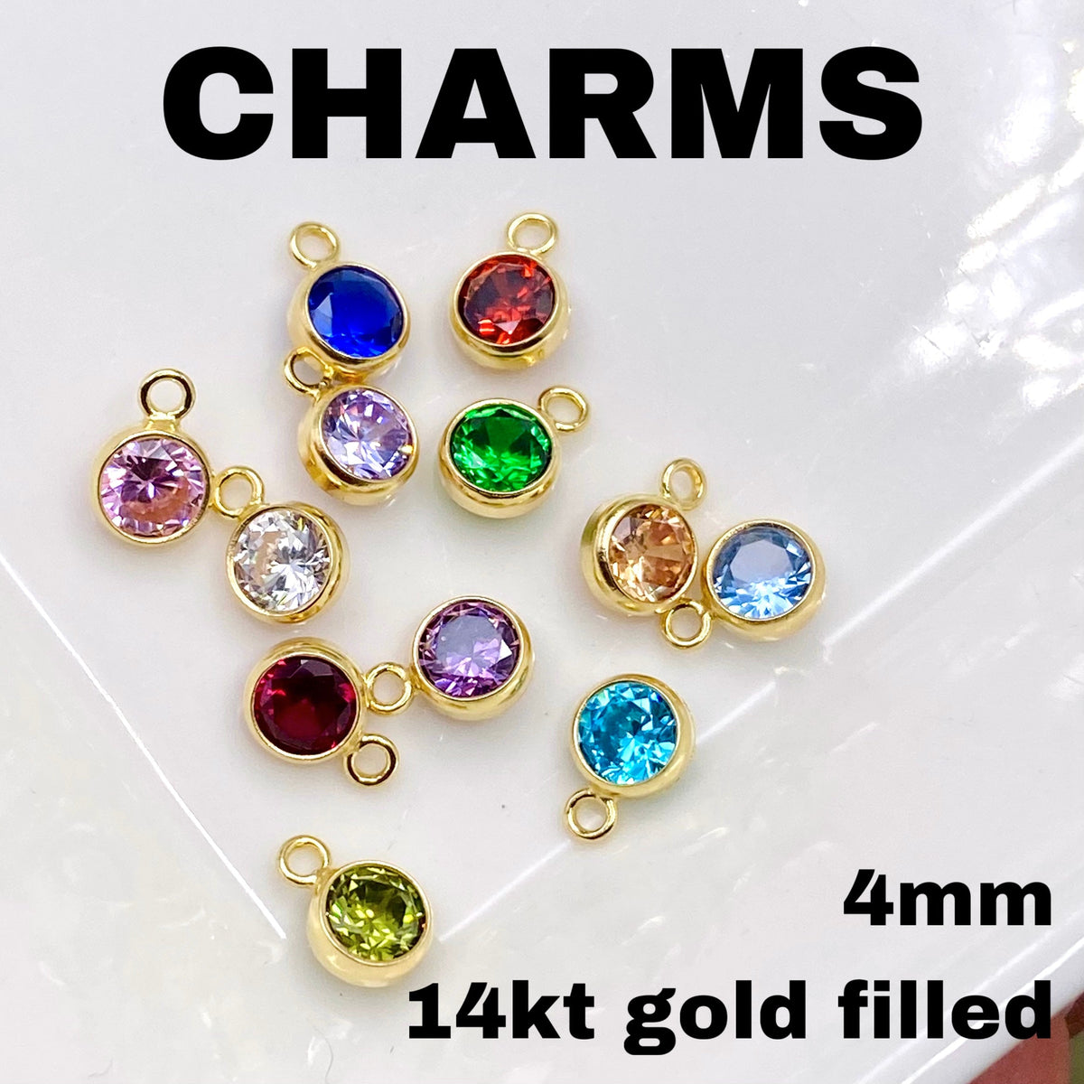 Luxe 4mm Birthstone Charms - Gold Filled - 2 Pack/12 Pack - B37G - Luxe Colors