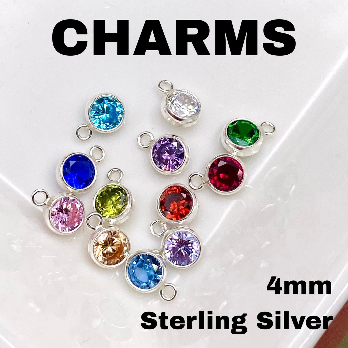 Luxe 4mm Birthstone Charms - Sterling Silver - 2 Pack/12 Pack - B37S - Luxe Colors