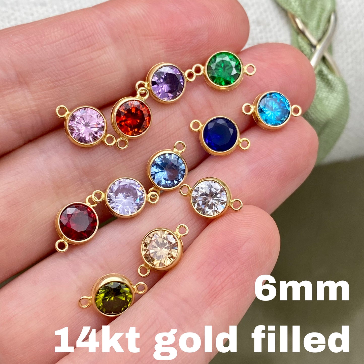 Luxe 6mm Birthstone Connectors - Gold Filled - 3 Pack/12 Pack - B45G - Luxe Colors