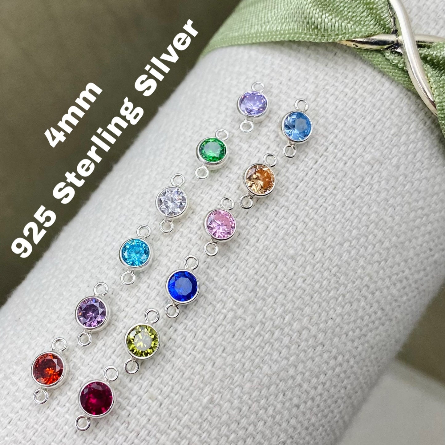 Luxe 4mm Birthstone Connectors Round - Sterling Silver - 3 Pack/12 Pack - B41S - Luxe Colors