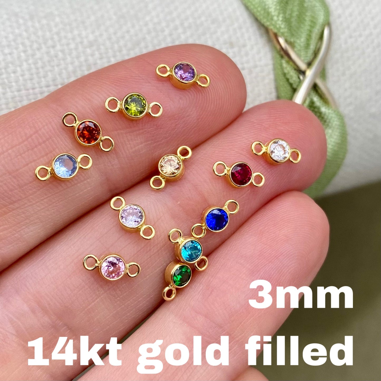 Luxe 3mm Birthstone Connectors - Gold Filled - 3 Pack/12 Pack - B44G - Luxe Colors