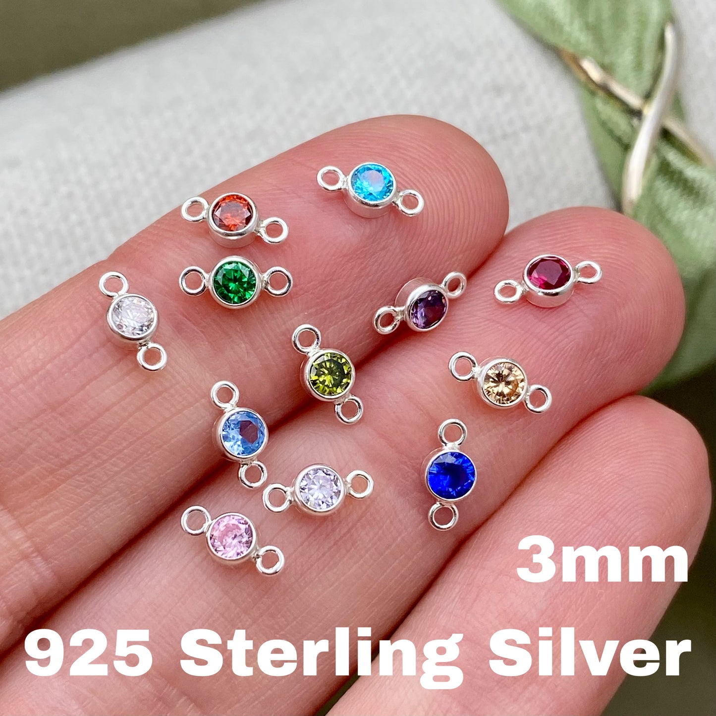Luxe 3mm Birthstone Connectors - Sterling Silver - 3 Pack/12 Pack - B44S - Luxe Colors