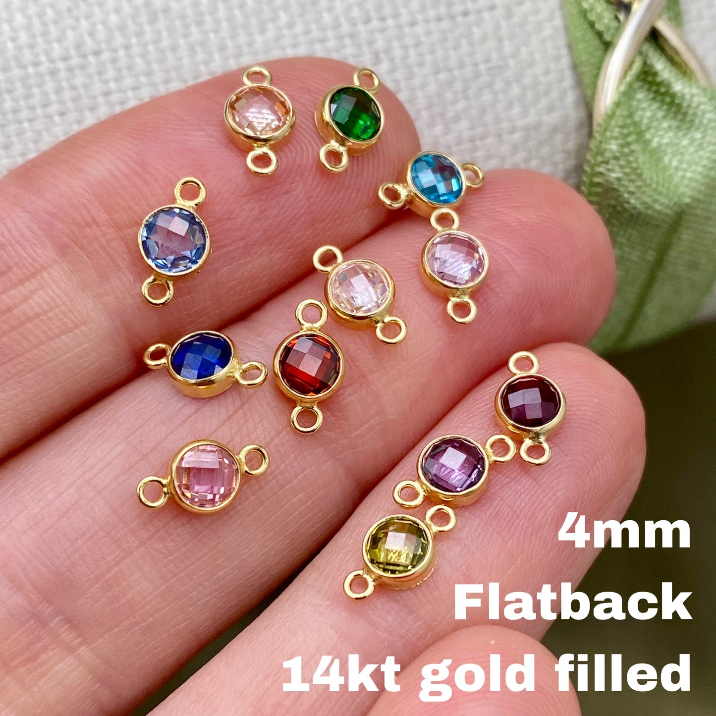 Luxe Flatback Birthstone Connectors 4mm - Gold Filled - 3 Pack/12 Pack - B46G - Luxe Colors