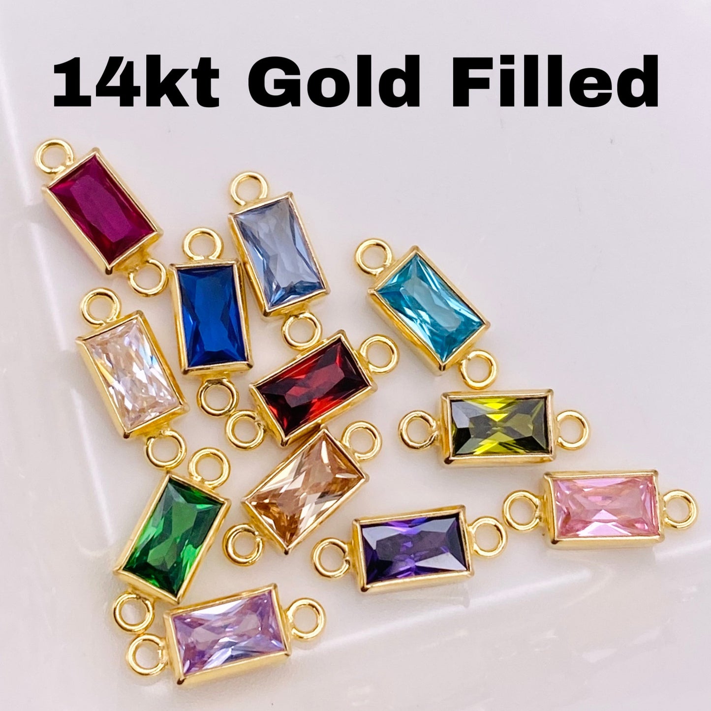Luxe Baguette Rectangle Birthstone Connectors - Sterling Silver - 3 Pack/12 Pack - B42S - Luxe Colors