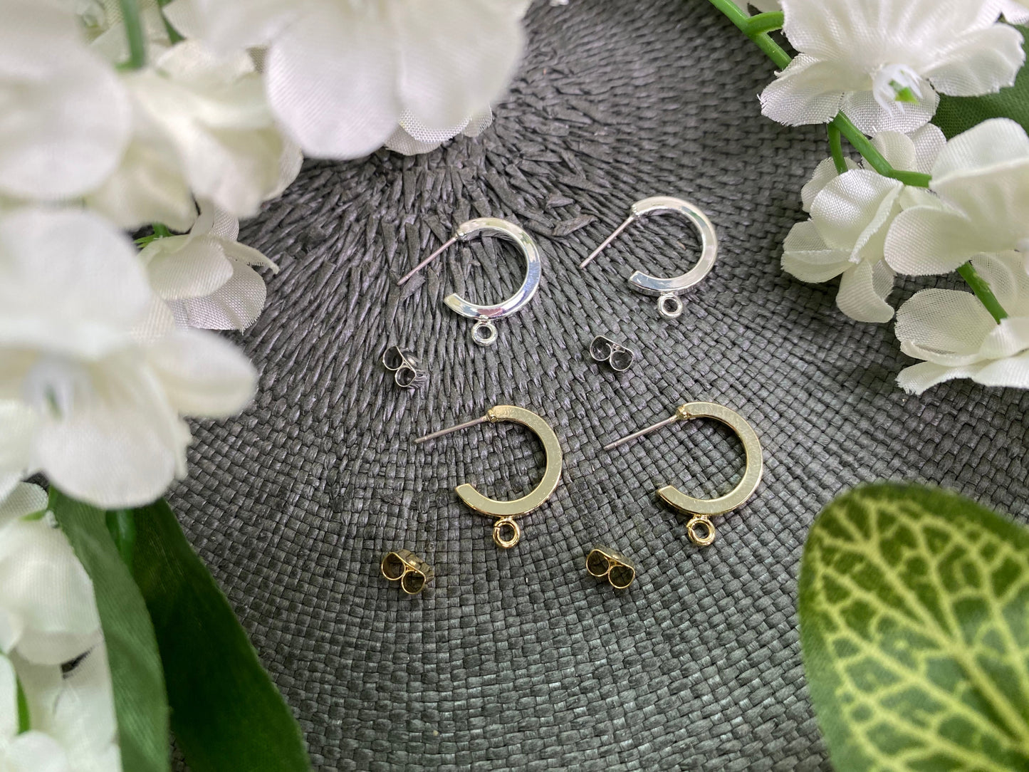 15mm Round Hoop Post Earring with Loop and Earnut Available in Silver & Gold- KE-31