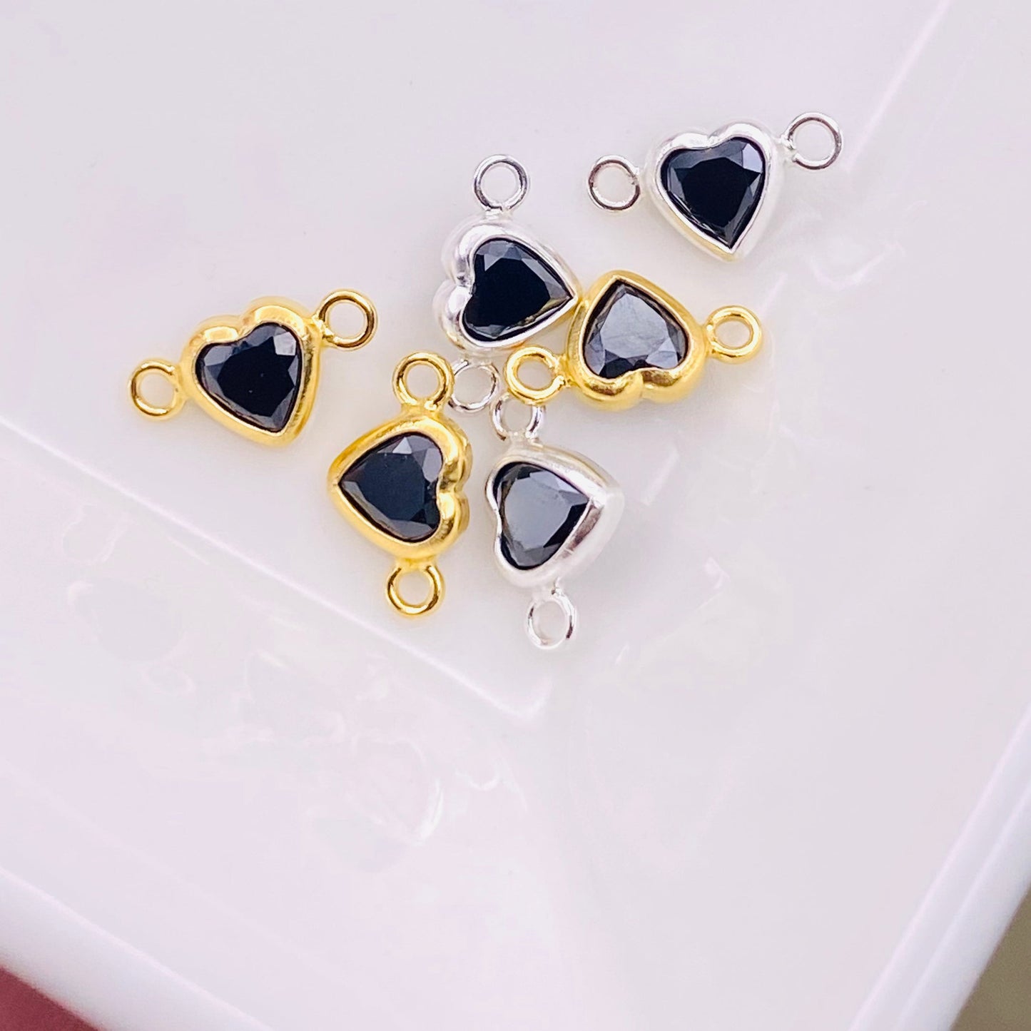 Luxe Heart Birthstone Connectors - Sterling Silver - 3 Pack/12 Pack - B39S - Luxe Colors