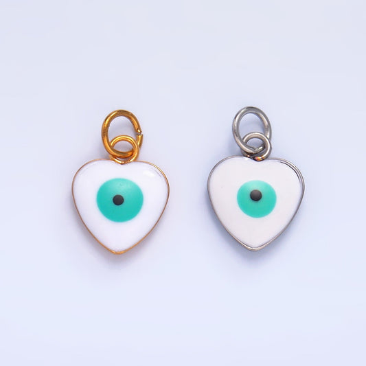 Stainless Steel Evil Eye Enamel Heart Charm in Gold & Silver | P733