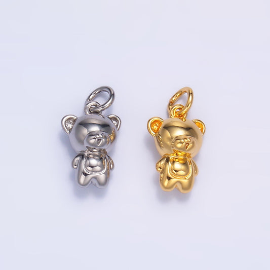 24K Gold Filled Teddy Bear 3D Multidimensional Charm in Gold & Silver | W877