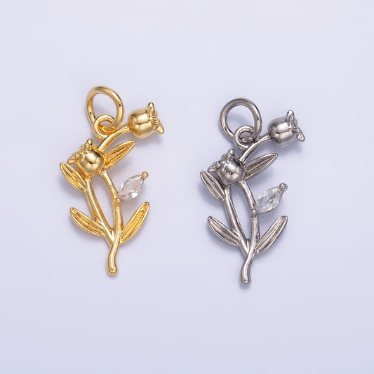 24K Gold Filled CZ Larkspur Flower Multidimensional 3D Charm in Gold & Silver | M177