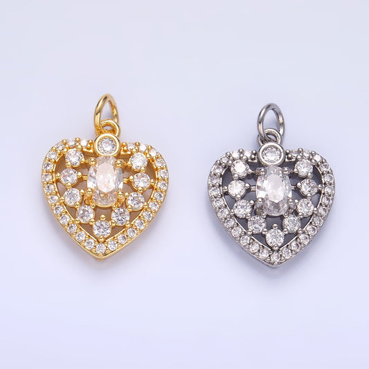 24K Gold Filled CZ Micro Paved Heart Charm in Gold & Silver | W802