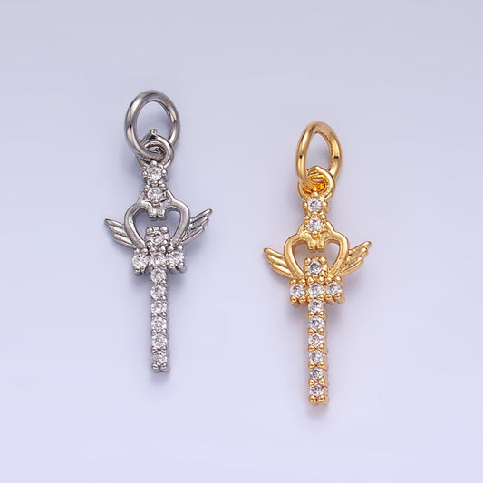 24K Gold Filled Micro Paved CZ Crown Sword Charm in Gold & Silver | W810