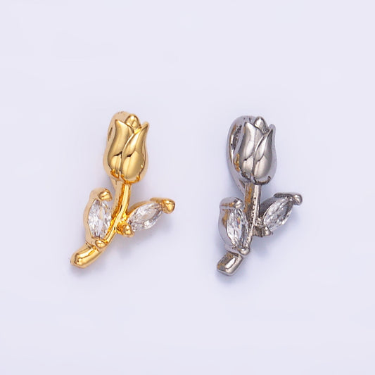 24K Gold Filled Marquise CZ Rose Flower Mini Charm in Gold & Silver | AA1447