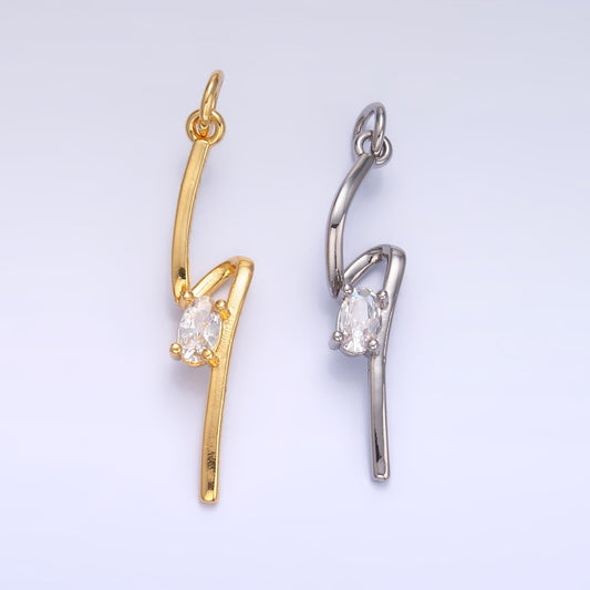 24K Gold Filled Clear CZ Geometric Lightning Bolt Charm in Gold & Silver | W814