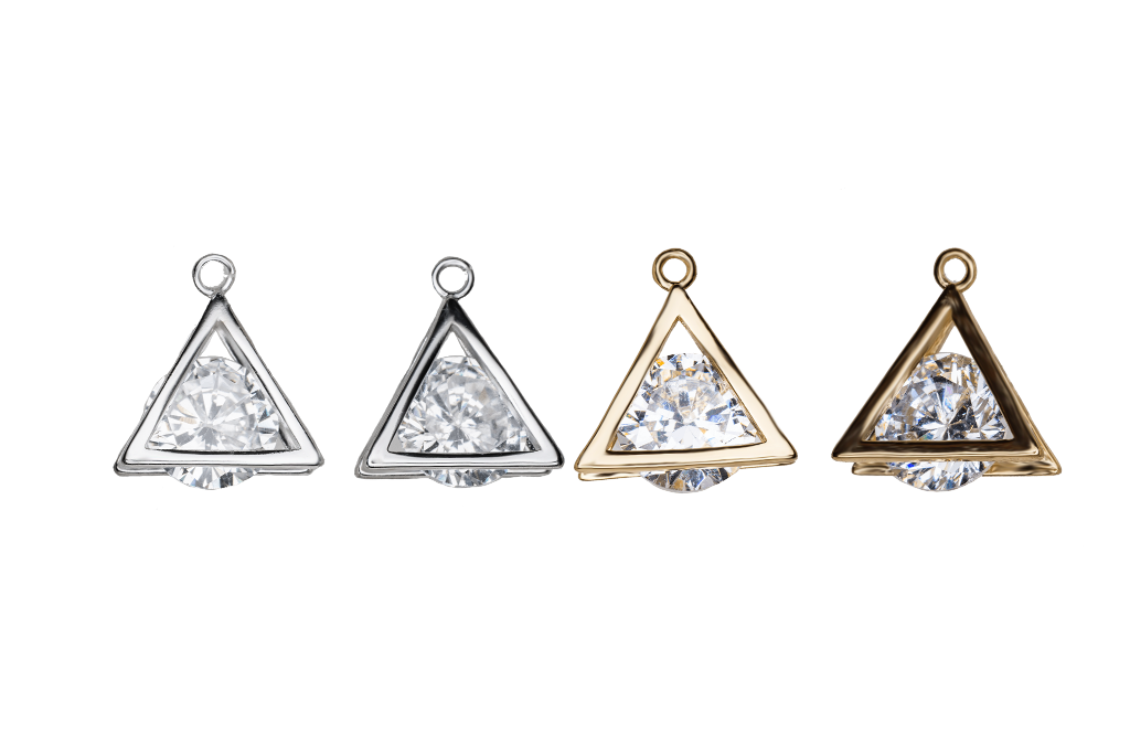 Triangular Cage Charm with Large CZ Crystal - Available in Silver & Gold - Sold Individually - K110