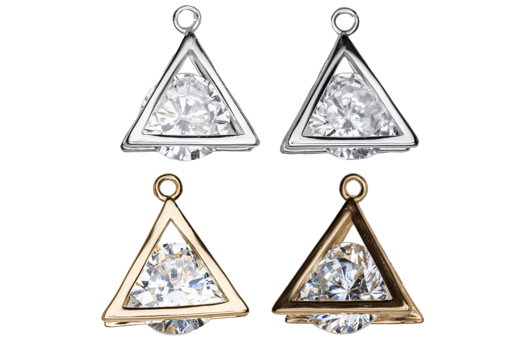 Triangular Cage Charm with Large CZ Crystal - Available in Silver & Gold - Sold Individually - K110