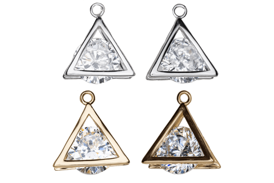 Triangular Cage Charm with Large CZ Crystal - Available in Silver & Gold - Sold Individually - K110