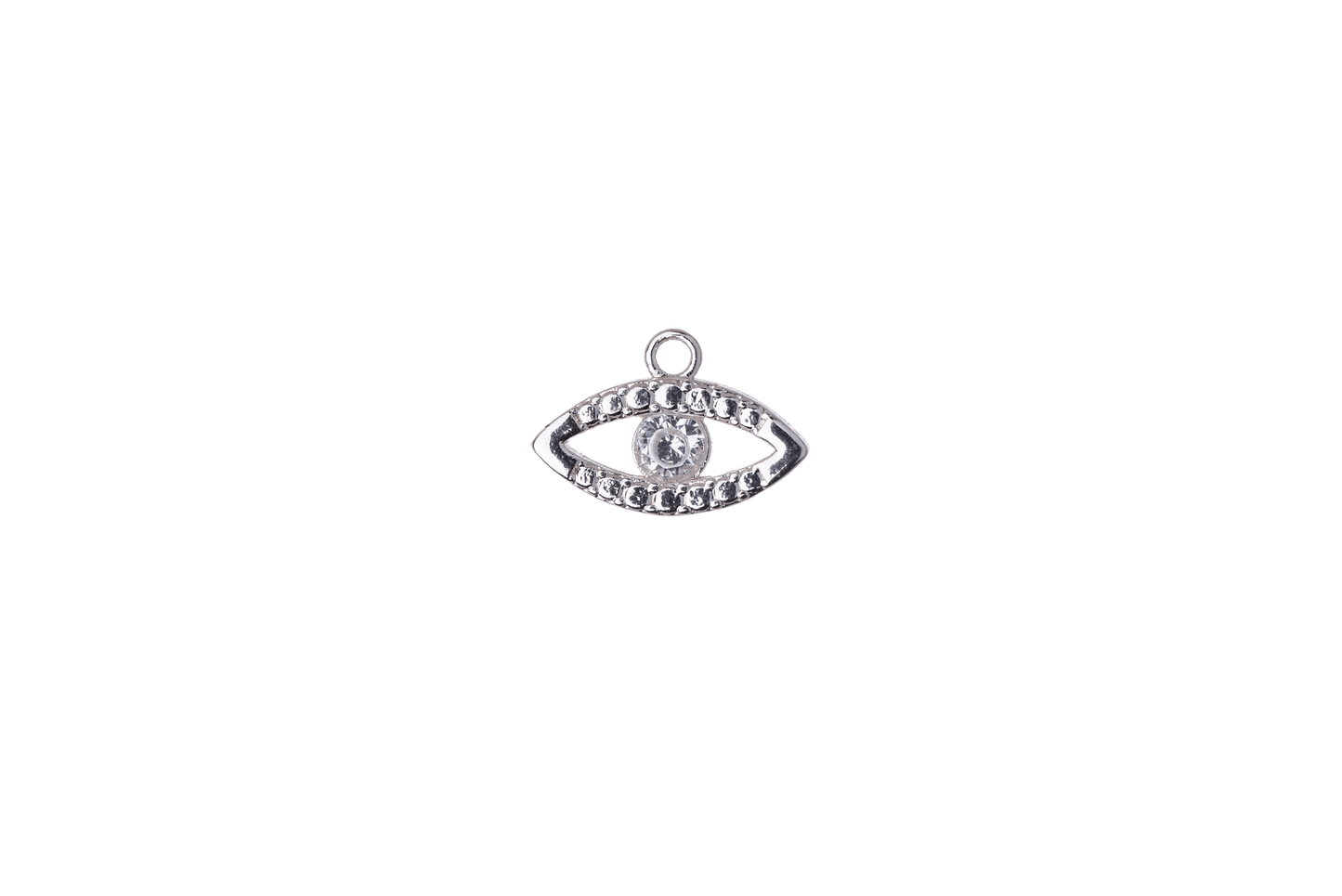 12.5mm x 9mm Cubic Zirconia Evil Eye Charm - Plated Brass - Sold Individually - K116