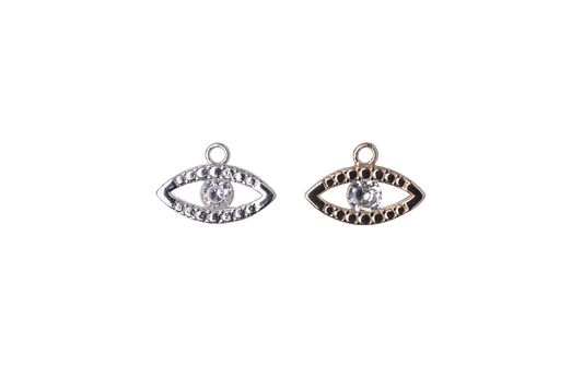 12.5mm x 9mm Cubic Zirconia Evil Eye Charm - Plated Brass - Sold Individually - K116