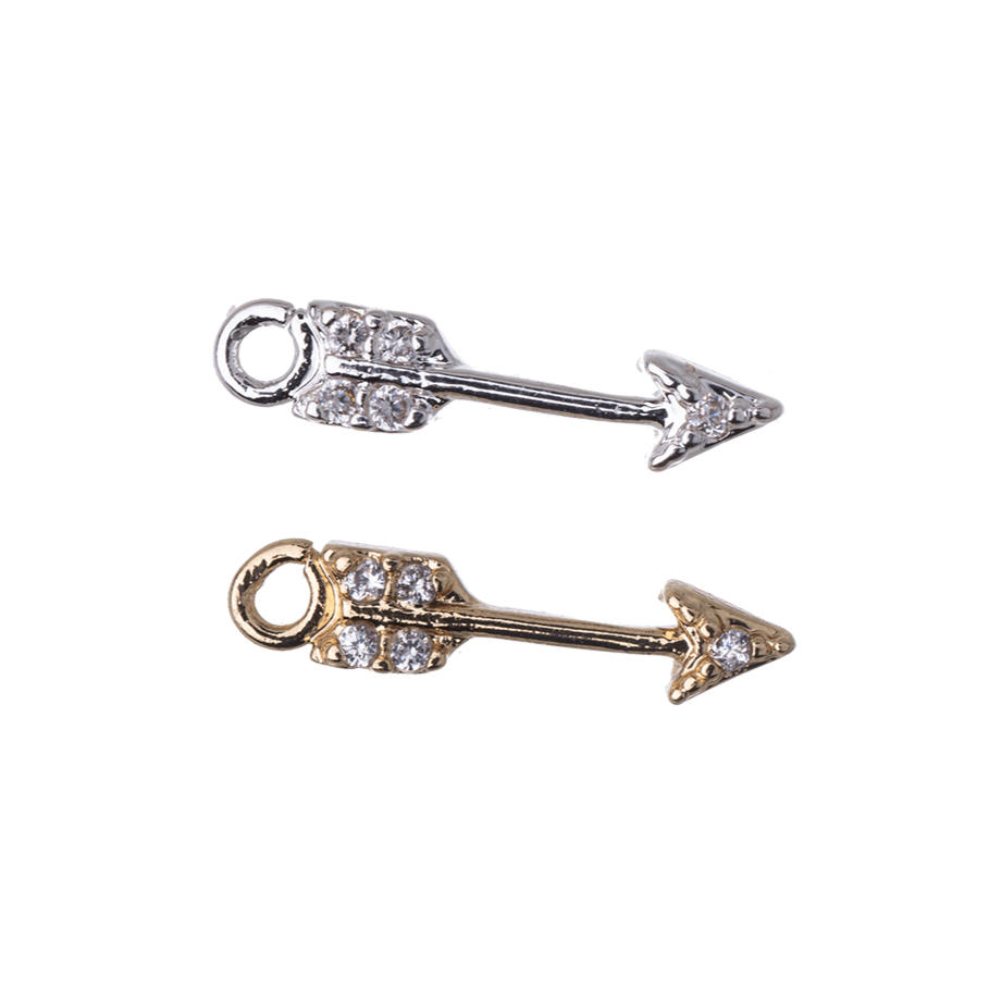 Arrow Charm with Cubic Zirconia Crystals - Available in Silver and Gold - Measures 13mm x 2.8mm - Sold Individually - K118