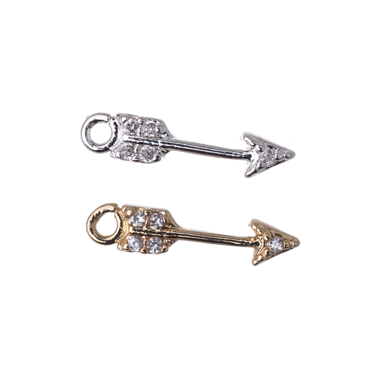 Arrow Charm with Cubic Zirconia Crystals - Available in Silver and Gold - Measures 13mm x 2.8mm - Sold Individually - K118