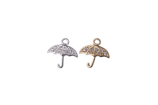 10mm x 10mm Cubic Zirconia Umbrella Charm - Plated Brass - Sold Individually - K119