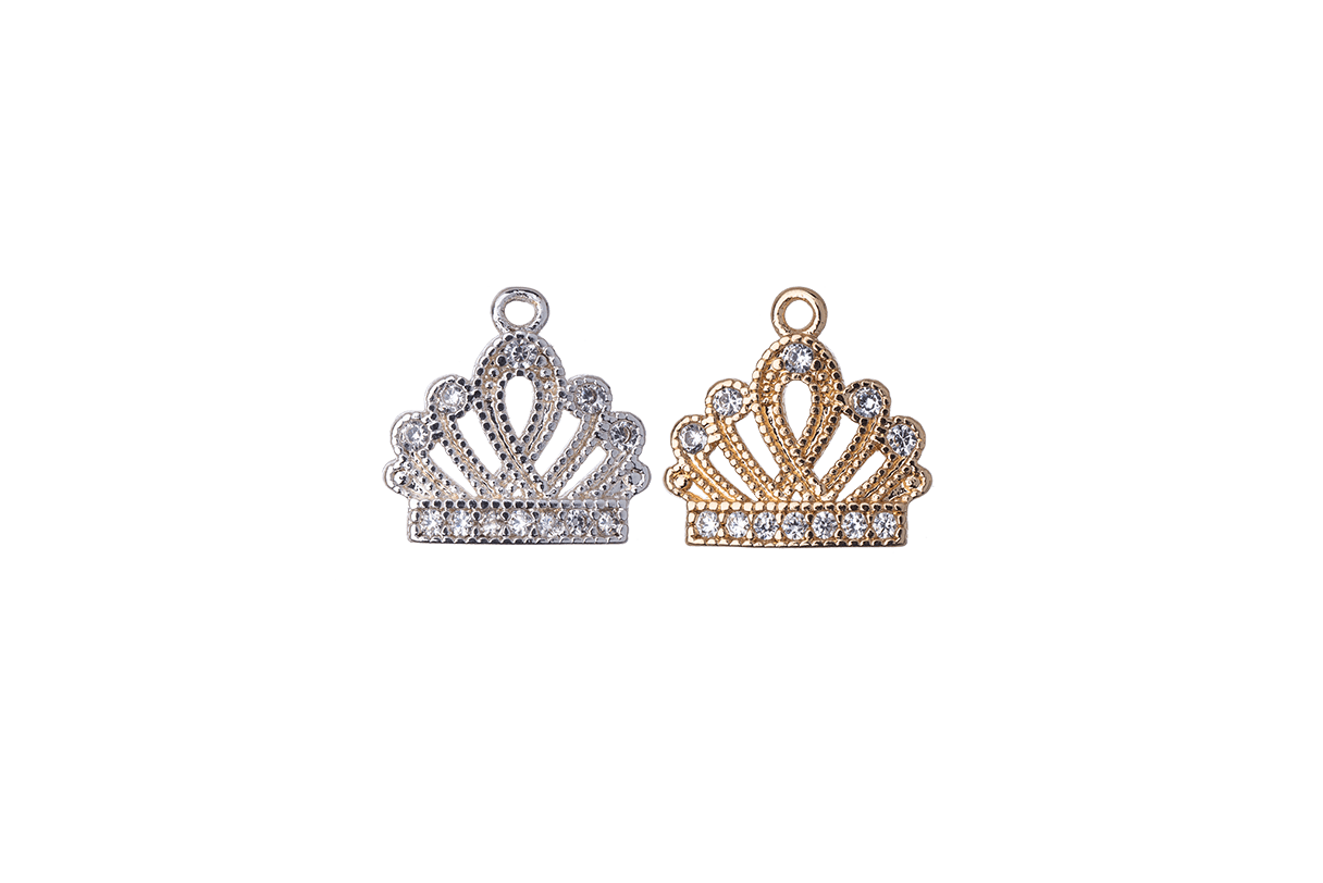 10mm x 9.75mm Cubic Zirconia Encrusted Crown Charm - Made of plated brass - Sold individually - K121