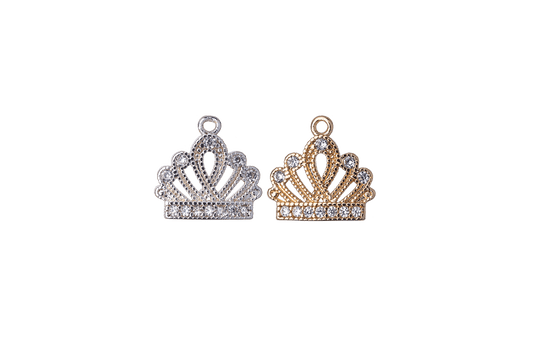 10mm x 9.75mm Cubic Zirconia Encrusted Crown Charm - Made of plated brass - Sold individually - K121