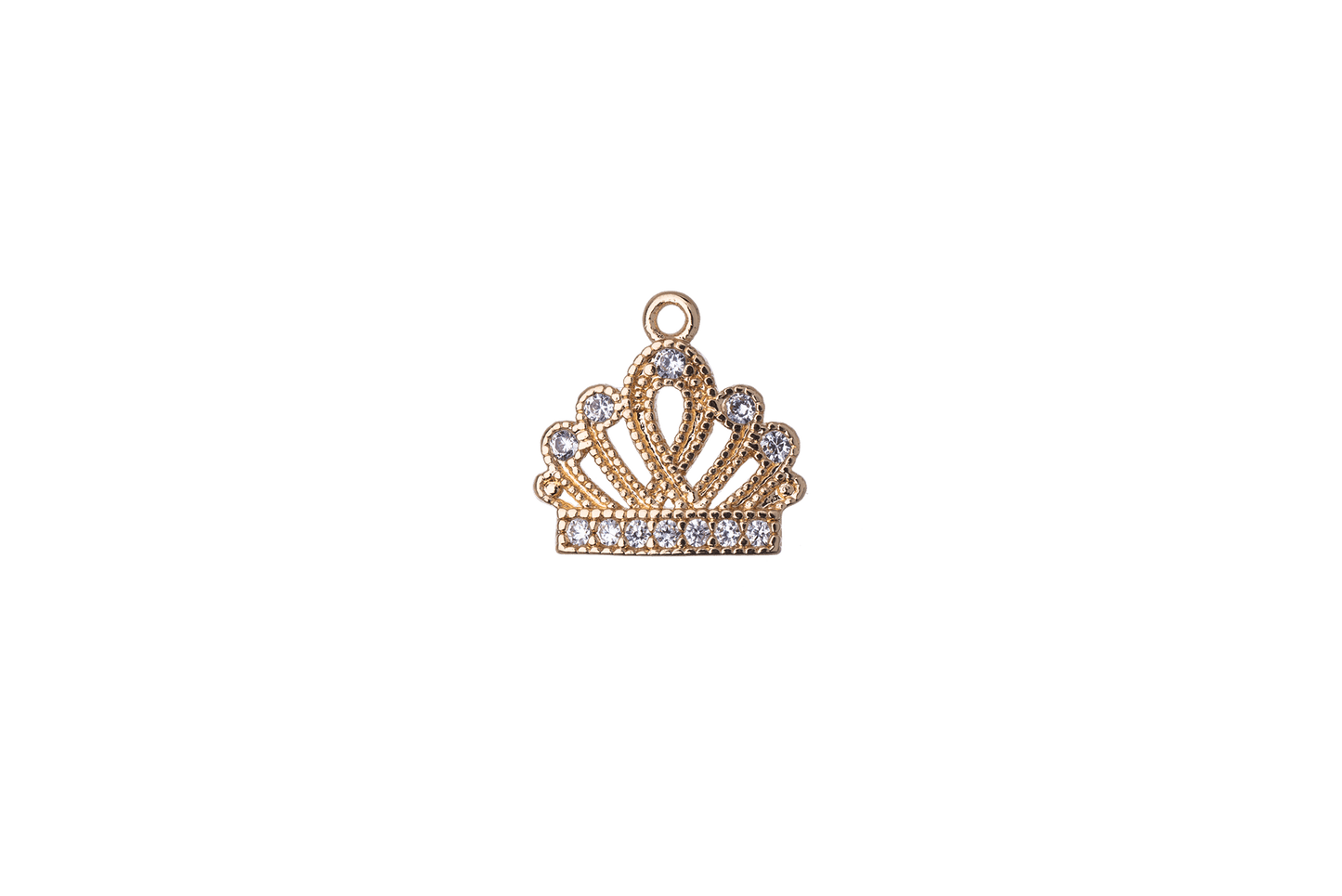 10mm x 9.75mm Cubic Zirconia Encrusted Crown Charm - Made of plated brass - Sold individually - K121