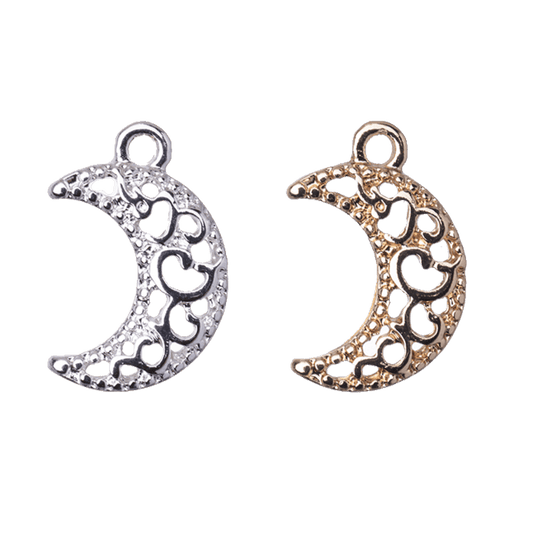 Crescent Moon Charm - Available in Silver and Gold - Measures 11mm x 17mm - Sold by the Piece - K124