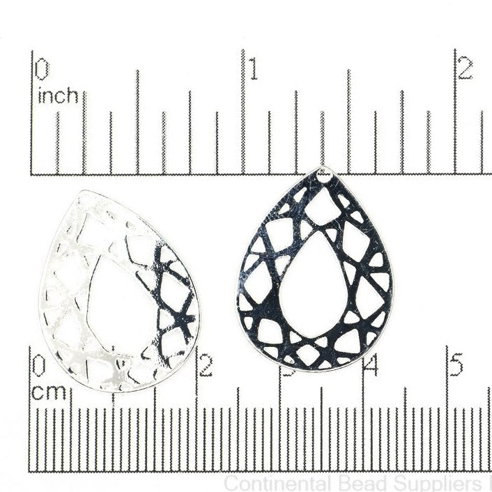 26mm x 19mm Fractal Teardrop Charm - Made of Plated Brass - Sold Individually - K129