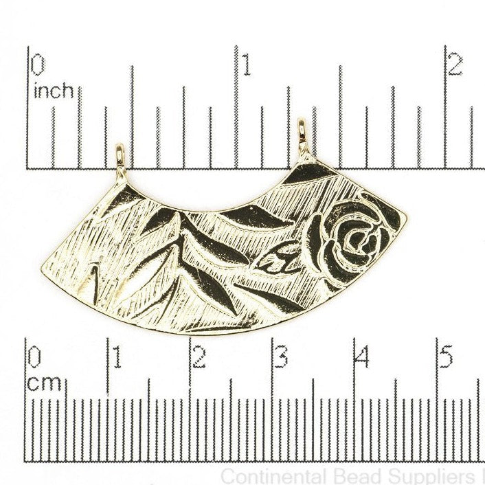 44mm x 22.5mm Curved Collar Floral Detail Connector Pendant - Made of Plated Brass - Sold Individually - K141
