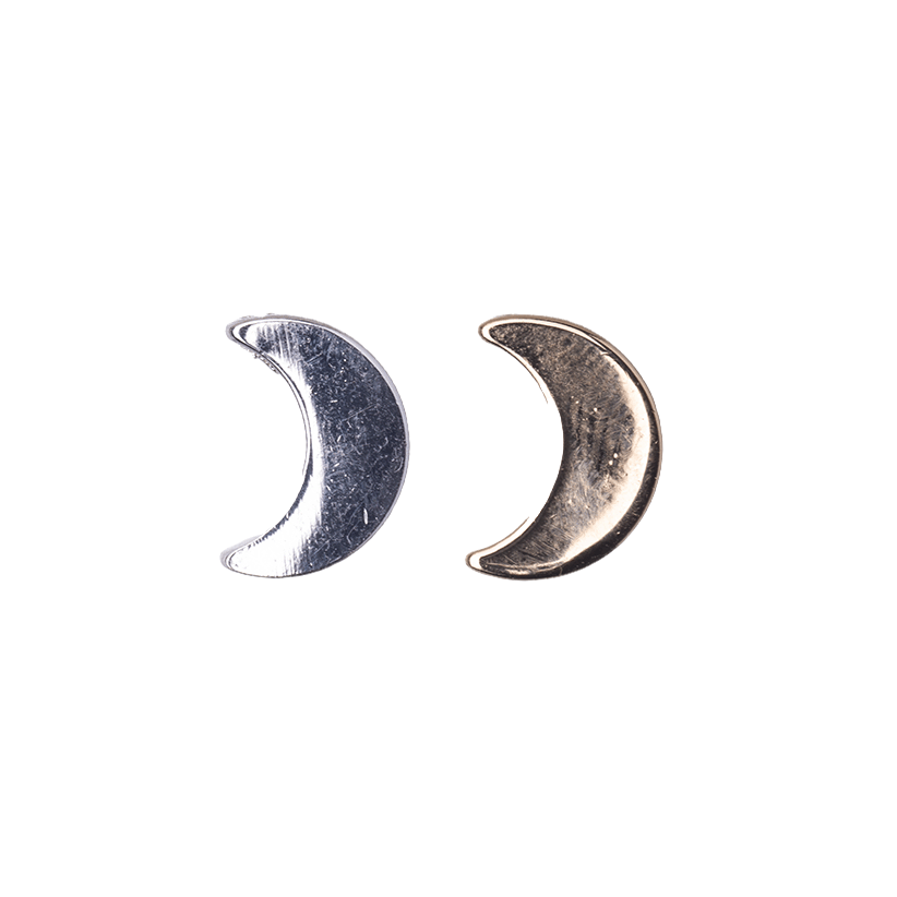 12mm x 8.5mm Crescent Moon Charm Pendant - 1mm Drilled Hole - Silver and Gold Finishes - Sold by the Piece - K144