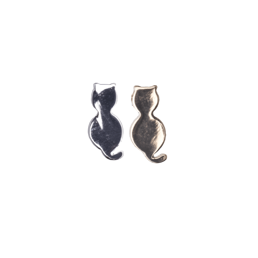 12.5mm x 5.5mm Cat Pendant - Made of Brass - Silver and Gold Finishes - 1mm Drilled Hole - Sold by the Piece - K145