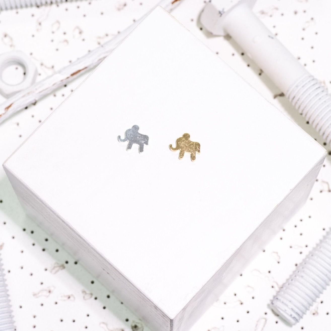 12.5mm x 9.5mm Elephant Charm Pendant - 1mm Hole - Brass - Silver and Gold Finishes - Sold by the Piece - K147