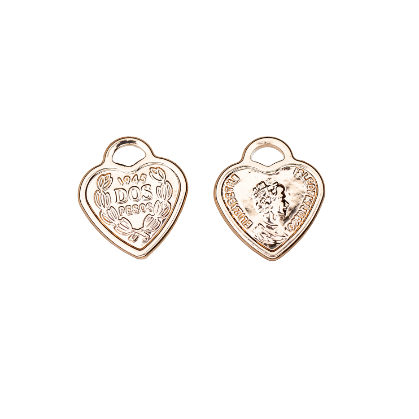 13mm x 11mm Dos Pesos Heart Charm - Made from Zinc - Silver and 18k Gold Finishes - K148