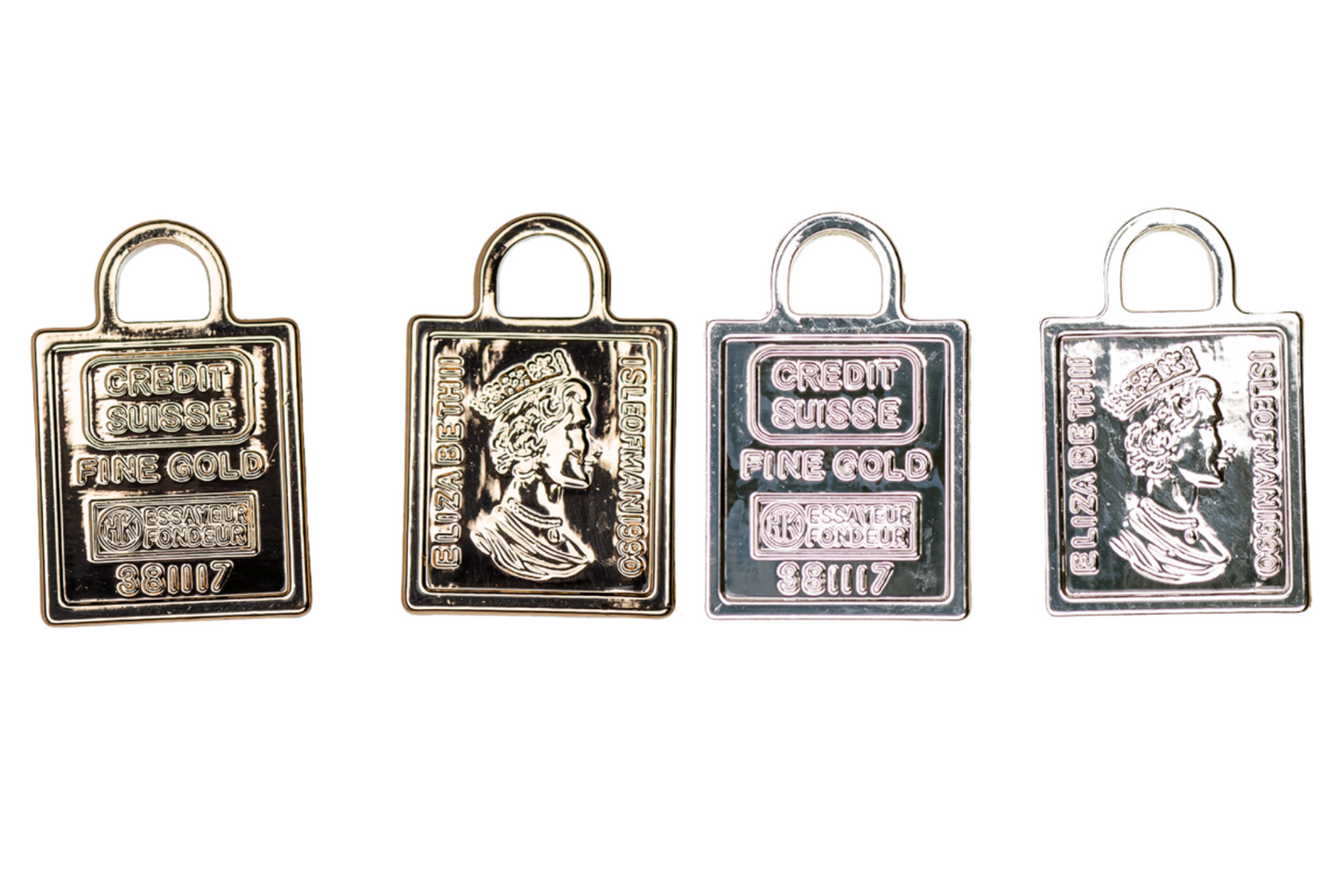 17mm x 11.25mm Bullion Bar Charm - Made from Zinc - Double-Sided - Silver and 18k Gold Finishes - Sold by the Piece - K149