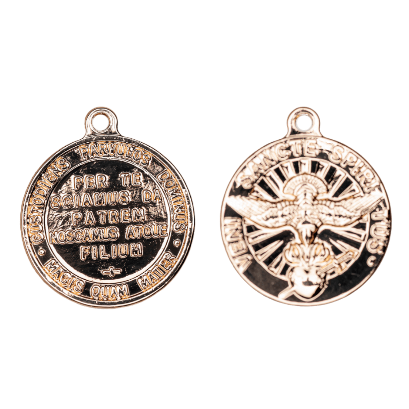 21mm x 18mm Latin Catholic Veni Sancte Spiritus Coin Charm - Double Sided - Sold by the Piece - K152