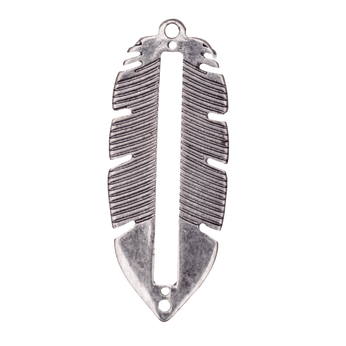 33mm x 13.5mm Centerline Seed Bead Feather Charm - Made of plated zinc - Sold individually - K154