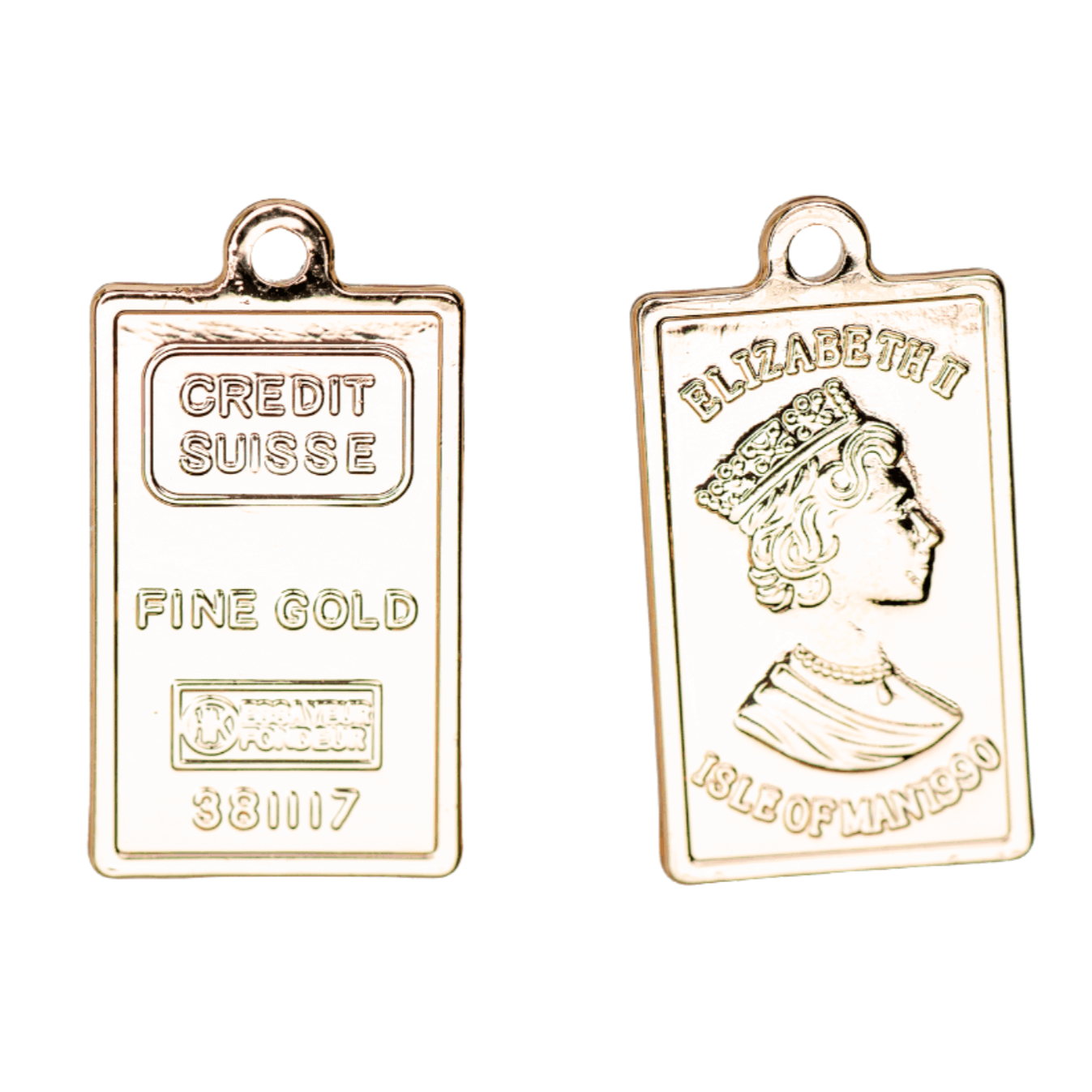 22.5mm x 12.5mm Bullion Bar Charm - Made from Zinc - Double-Sided - Silver and 18k Gold Finishes - Sold by the Piece - K156