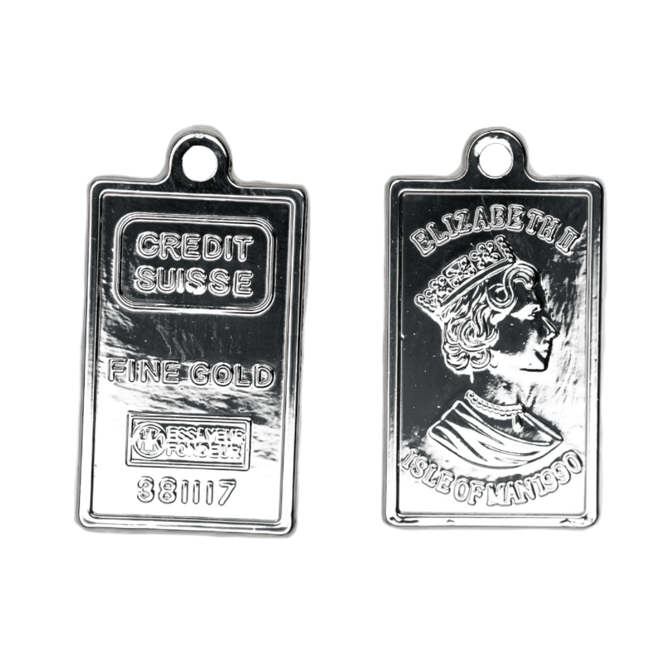 22.5mm x 12.5mm Bullion Bar Charm - Made from Zinc - Double-Sided - Silver and 18k Gold Finishes - Sold by the Piece - K156