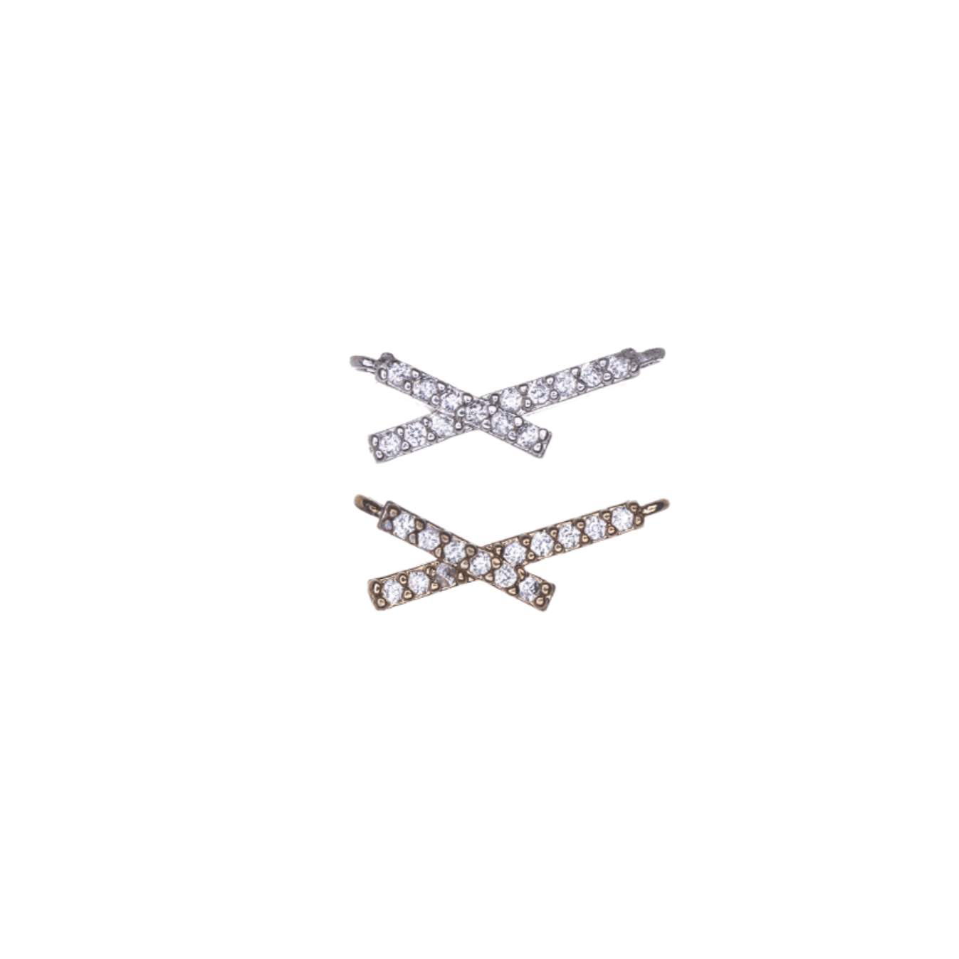 13mm x 5mm Inlaid Crystal "X" Charm - Made from Zinc - Silver and 18k Gold Finishes - Sold by the Piece - K157