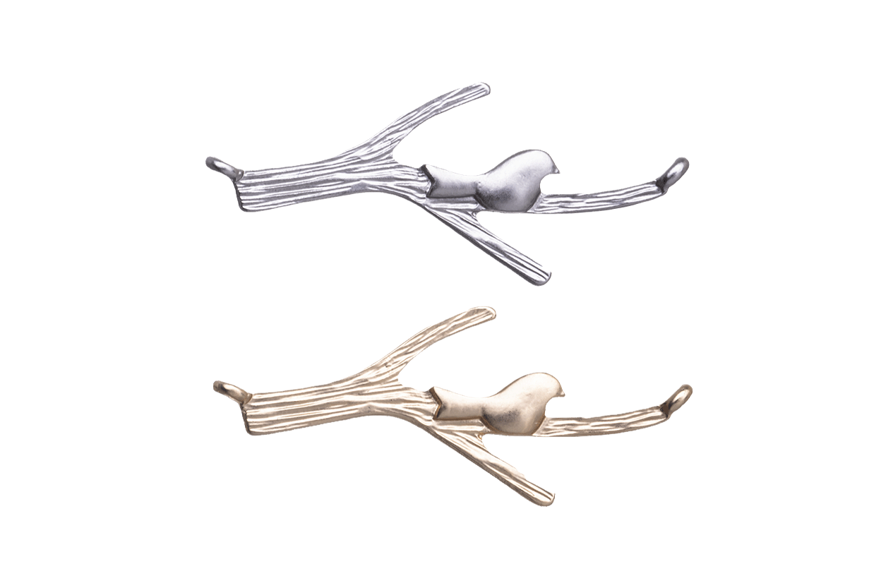 34mm Bird on Branch Connector Charm - Made of Pewter - Sold by the Piece - Electro-Plated - K23