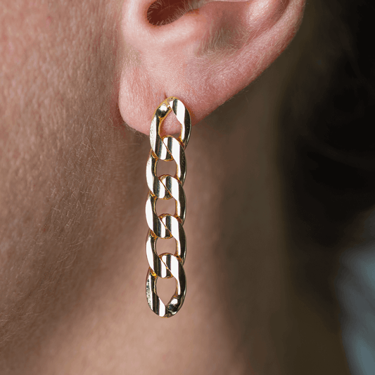 11.25mm x 7mm Flat Oval Curb Chain Earring - Earnut Back Included - Silver and 18 Karat Gold Plating - KE-24