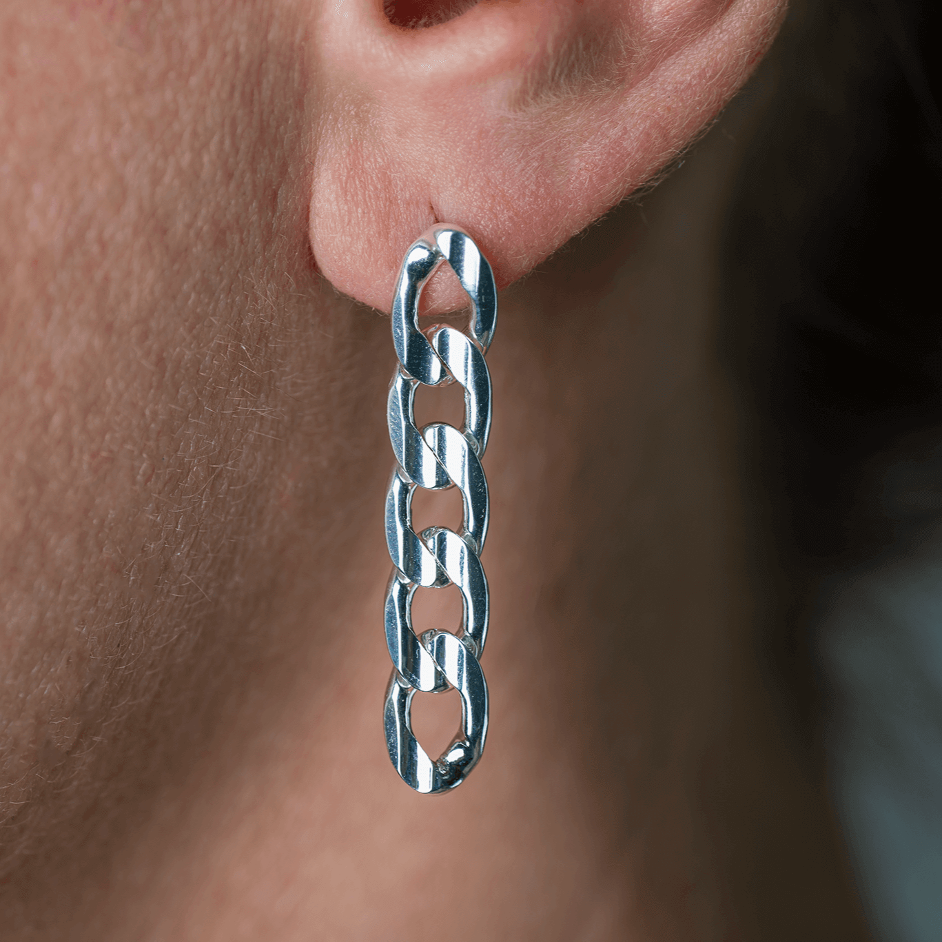 11.25mm x 7mm Flat Oval Curb Chain Earring - Earnut Back Included - Silver and 18 Karat Gold Plating - KE-24