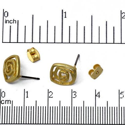 Swirl Earring Post - 11mm Flat Wired Square Post Earring with Loop Available in Satin Hamilton Gold & Satin Rhodium Silver - KE-2