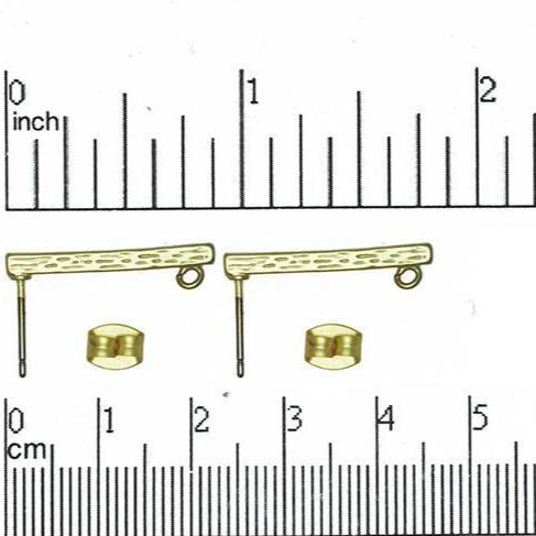 23mm Textured Bar Post Earring with Loop - Earnut Included - Nickel Free - Available in Satin Hamilton Gold & Satin Rhodium Silver - KE-3