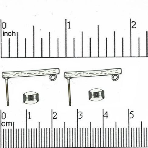 23mm Textured Bar Post Earring with Loop - Earnut Included - Nickel Free - Available in Satin Hamilton Gold & Satin Rhodium Silver - KE-3