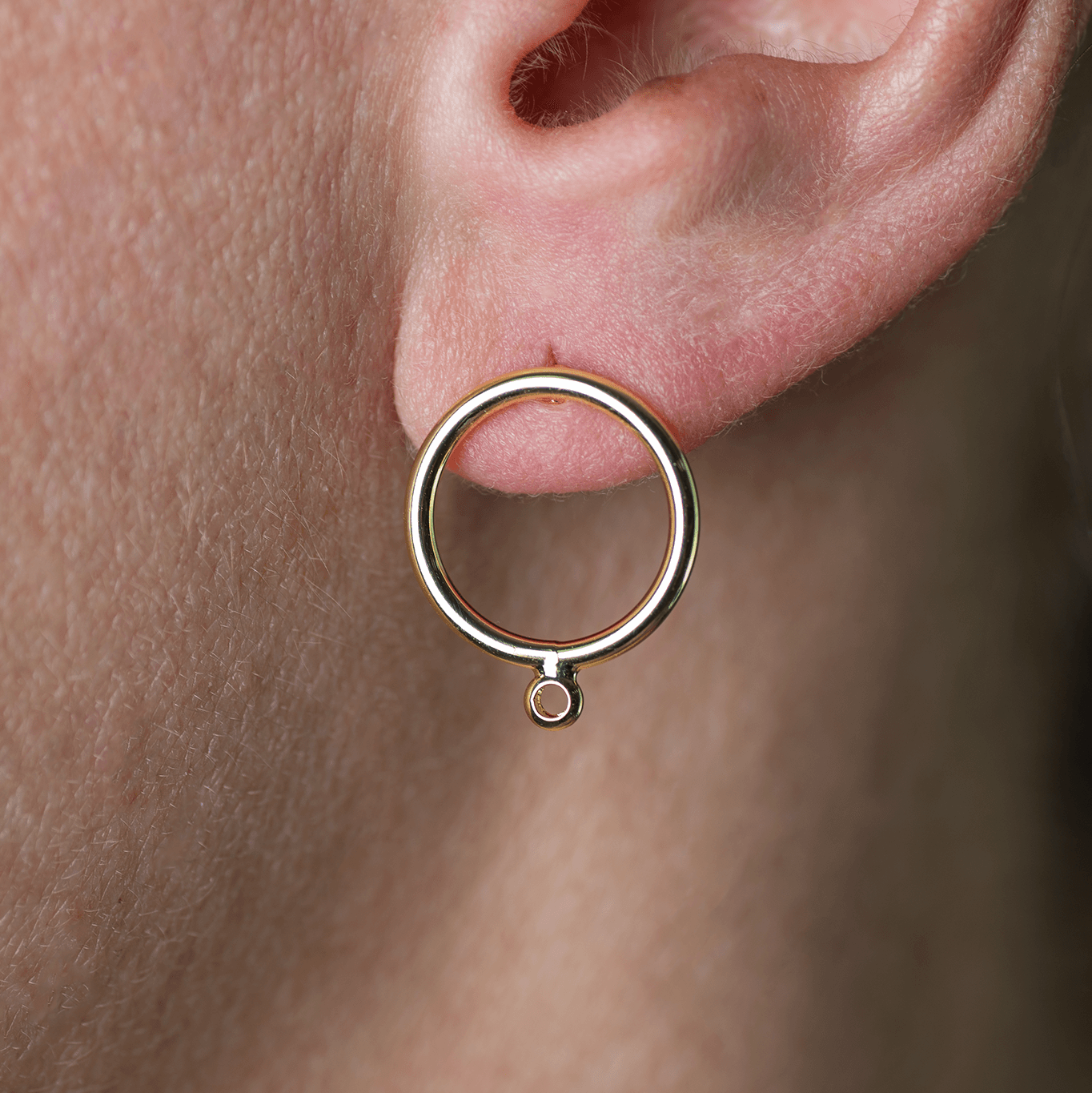 15mm Round Earring with Loop and Earnut Back - Available in Silver & Gold - Sold by the Piece- KE-30