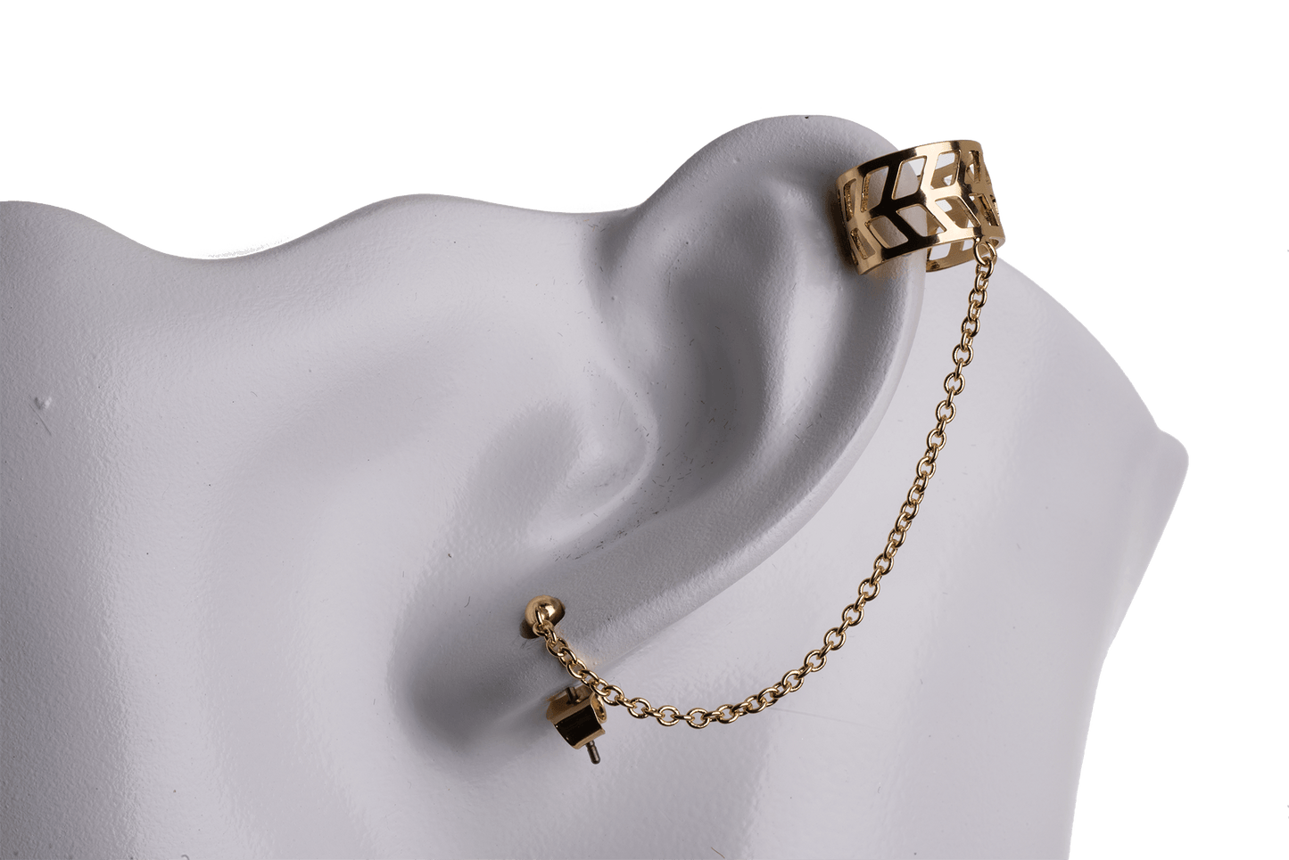 Earring Cuff with Chain, Post, and Earnut - Silver and Gold Finishes - Electro-Plated - Sold by the Piece - KE-33